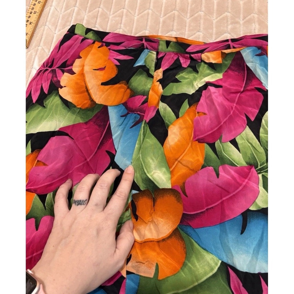 Dana Buchman Vintage 100% Silk Tropical Leaf Print Faux Wrap Skirt Size 10 Multi - Picture 10 of 13